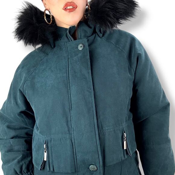 Vintage 90's deep cyan microsuede water repellant coat with fox fur trim hood - Picture 15 of 16